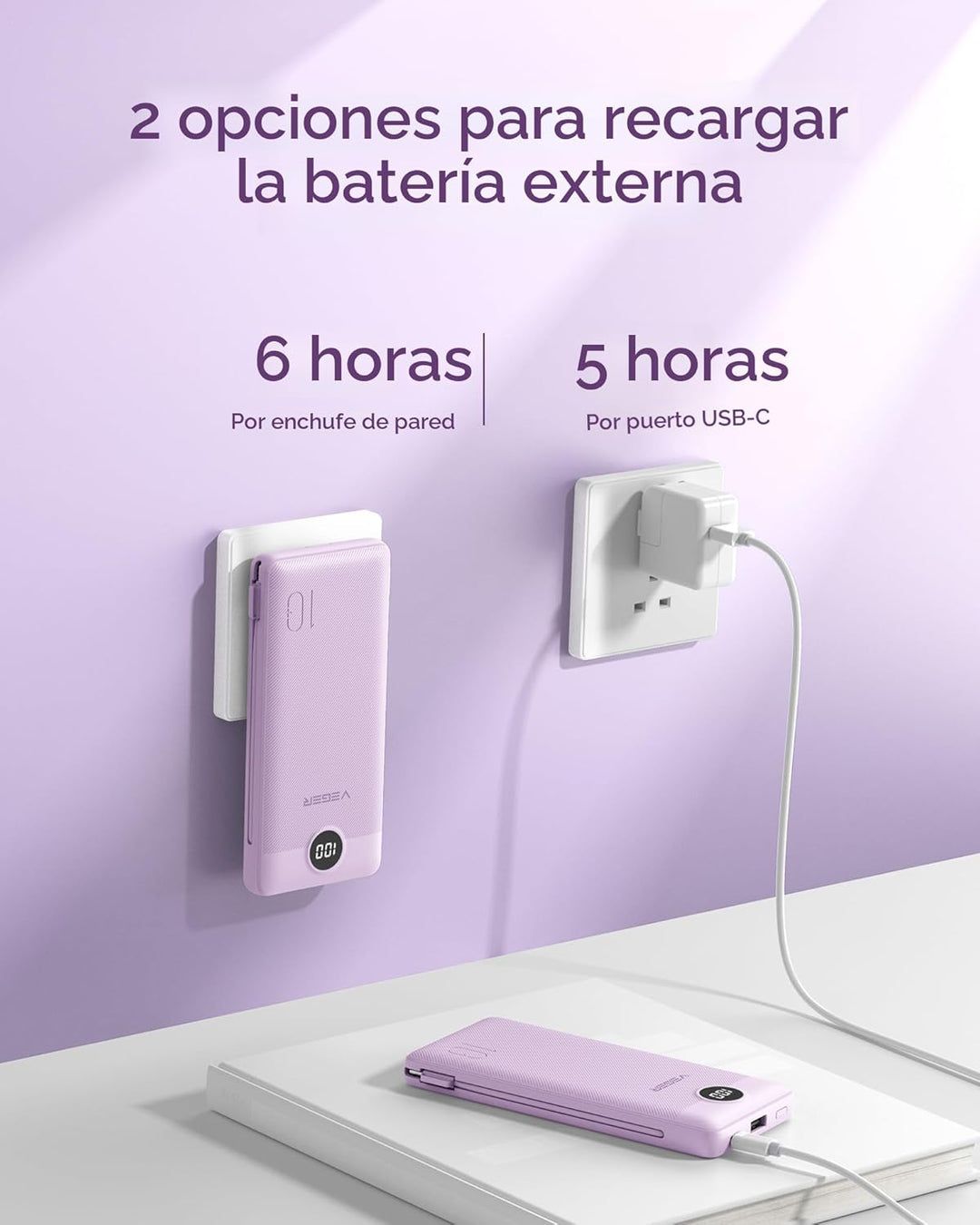 VEGER - Cargador portátil de iPhone, cables integrados de carga ráp...
