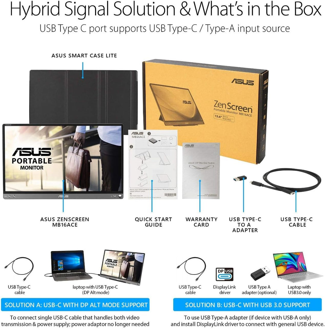 ASUS ZenScreen Monitor USB portátil de 15.6 pulgadas 1080P (MB16ACE...