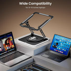 JOYEKY Adjustable Laptop Stand con RGB Lighting,Aluminum Ergonomic Computer Stand con 360° Rotating Base,Foldable & Portable Laptop Riser, Suitable para All 10-16” Laptops (negro)