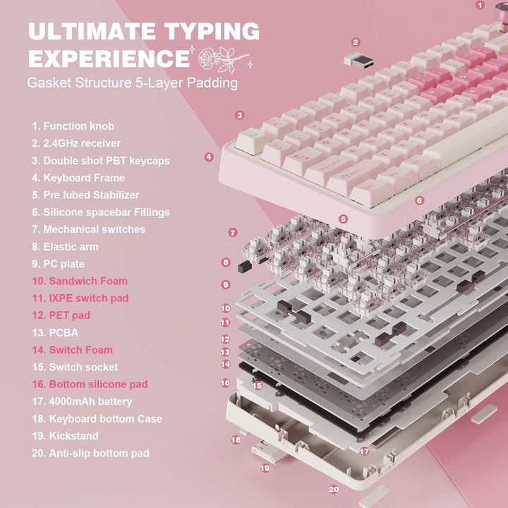 YUNZII Teclado Mecánico Inalámbrico B75 PRO, diseño del 75% con per...