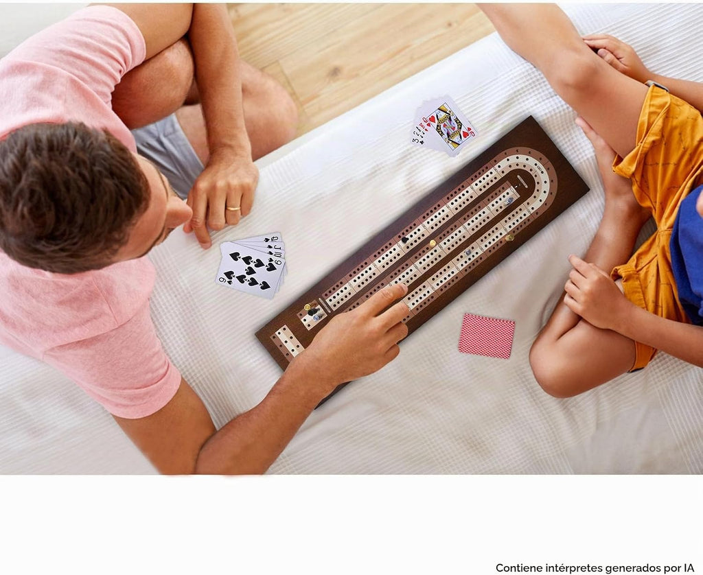 AMEROUS Juego de Cribbage de Mesa de Madera con Bloqueo Magnético - Clavijas de Metal - 2 Cartas de Juego - Tablero Continuo de 3 Vías - Área de Almacenamiento Más Grande, Juegos de Cribbage