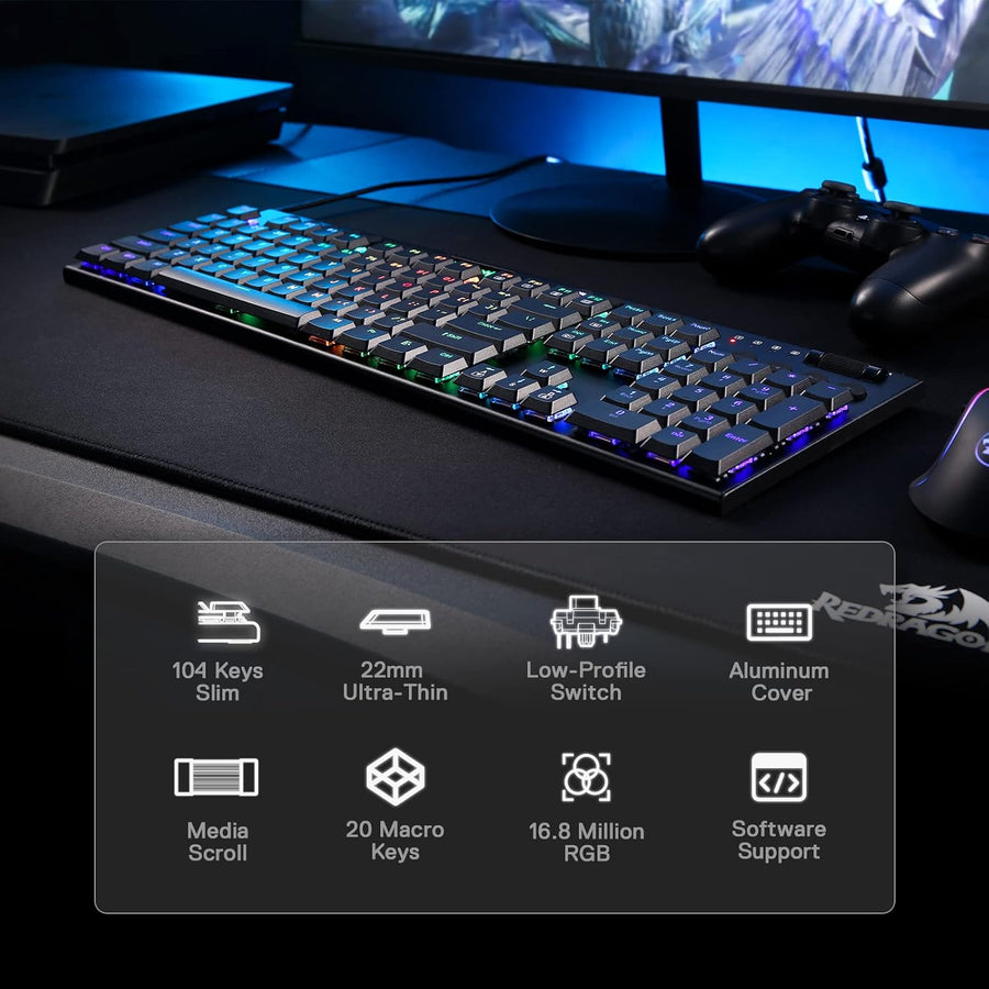 Redragon Teclado mecánico K619 Horus RGB, teclado para juegos con c...