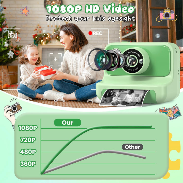 Cámara para niños con impresión instantánea, regalos de Navidad y c...
