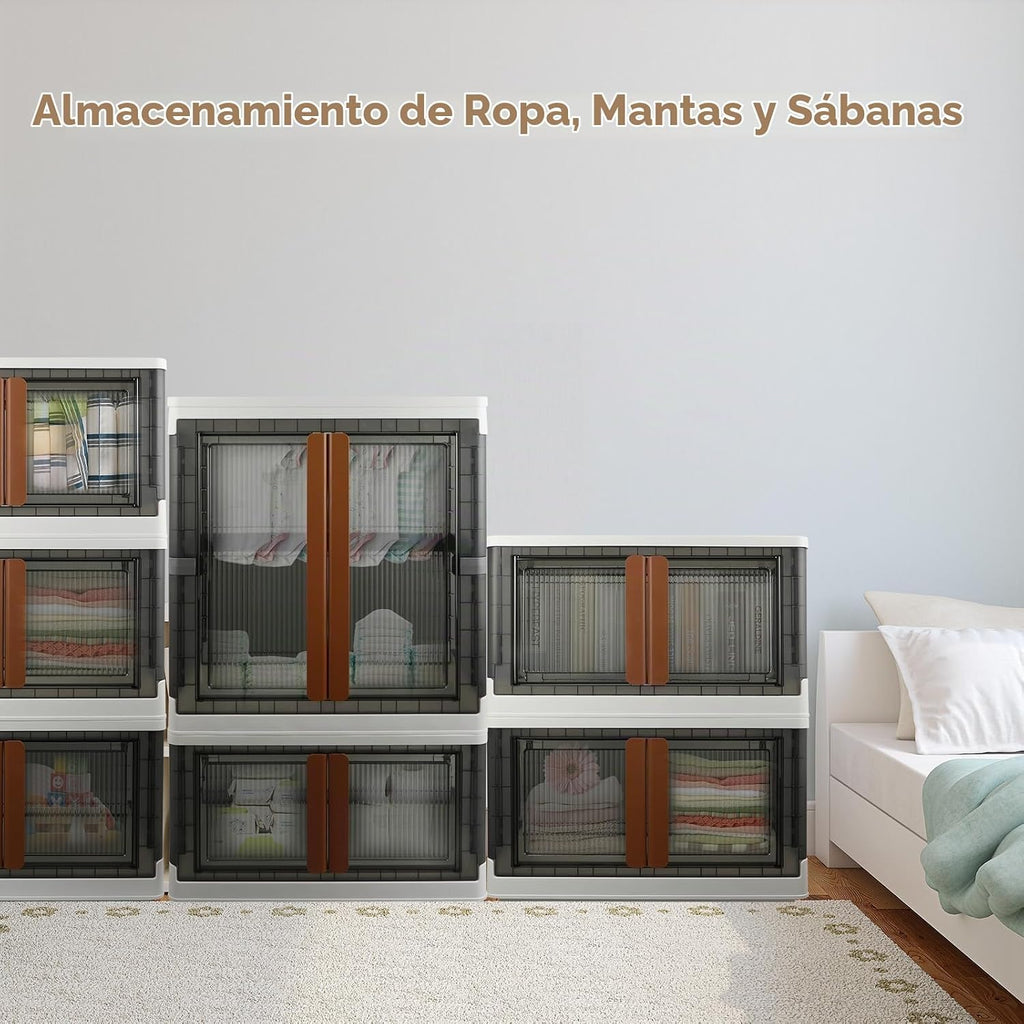 Armario, armario, armario de almacenamiento plegable, caja útil con gran capacidad, 37.5 galones (142 L), apilable, fácil almacenamiento de ropa, sin instalación