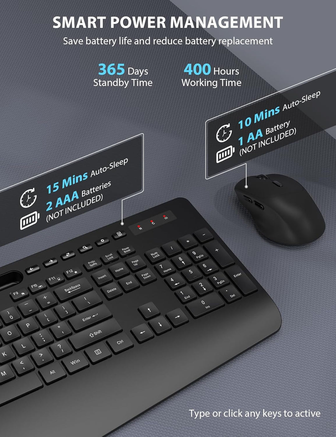 Combo de teclado y mouse inalámbricos, diseño ergonómico de tamaño...