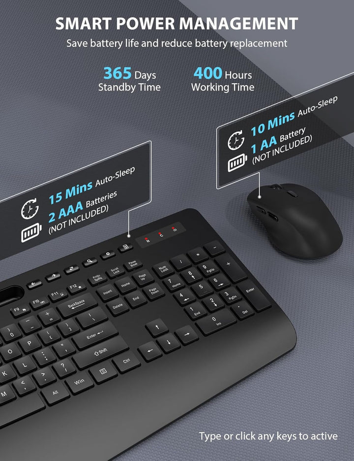 Combo de teclado y mouse inalámbricos, diseño ergonómico de tamaño...