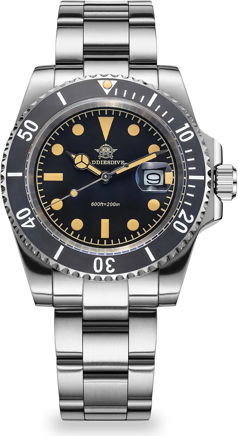 ADDIESDIVE Reloj de Cuarzo para Hombre de 41mm, Correa de Acero Inoxidable, Reloj de Buceo