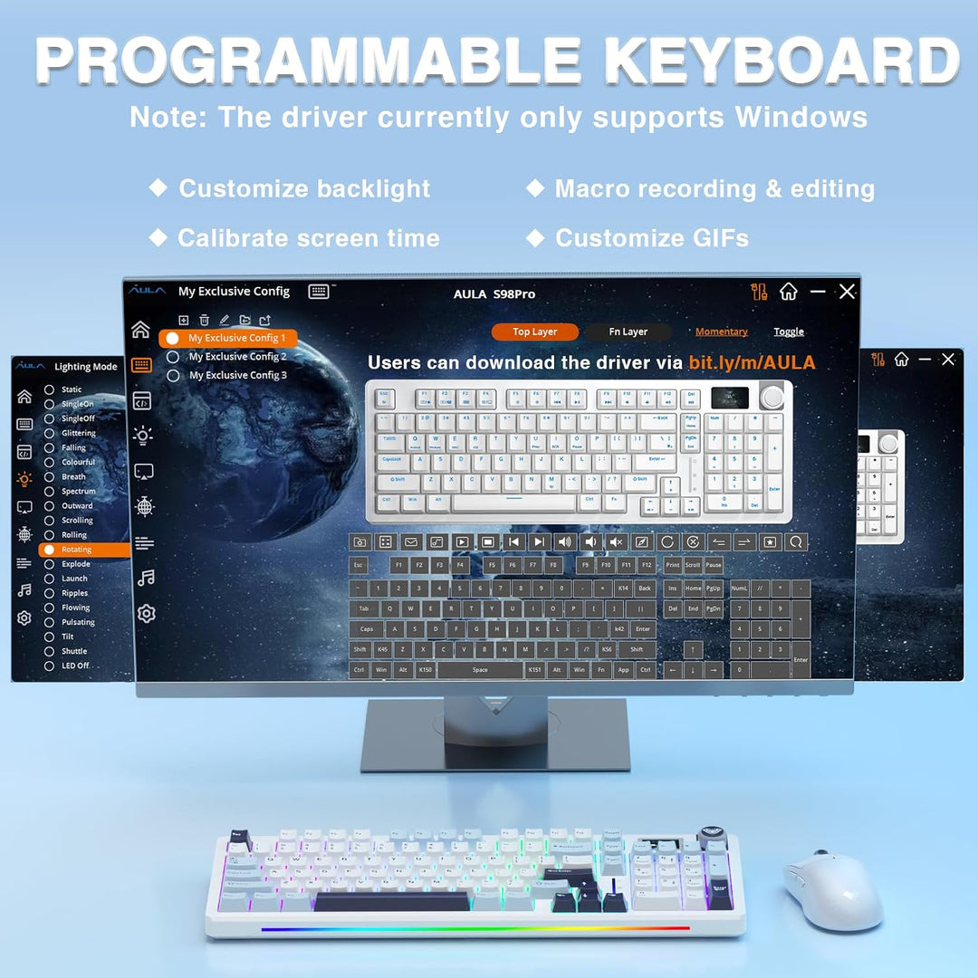 AULA Teclado mecánico inalámbrico S98 Pro, pantalla y perilla intel...