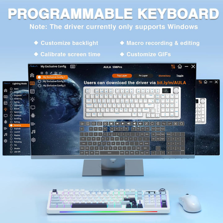 AULA Teclado mecánico inalámbrico S98 Pro, pantalla y perilla intel...