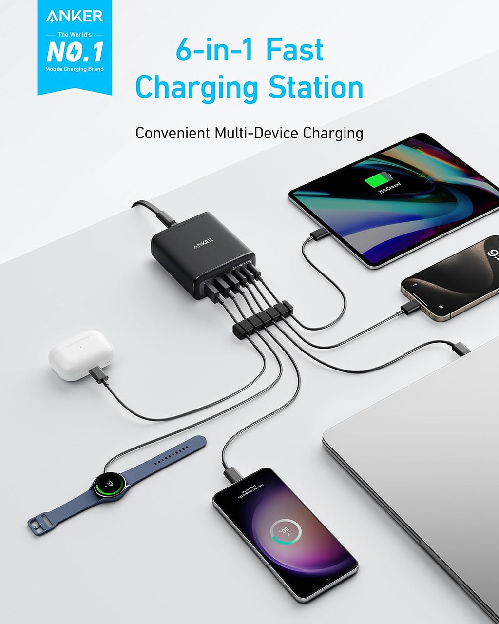 Anker Cargador de escritorio, cargador USB C de carga rápida con 112 W