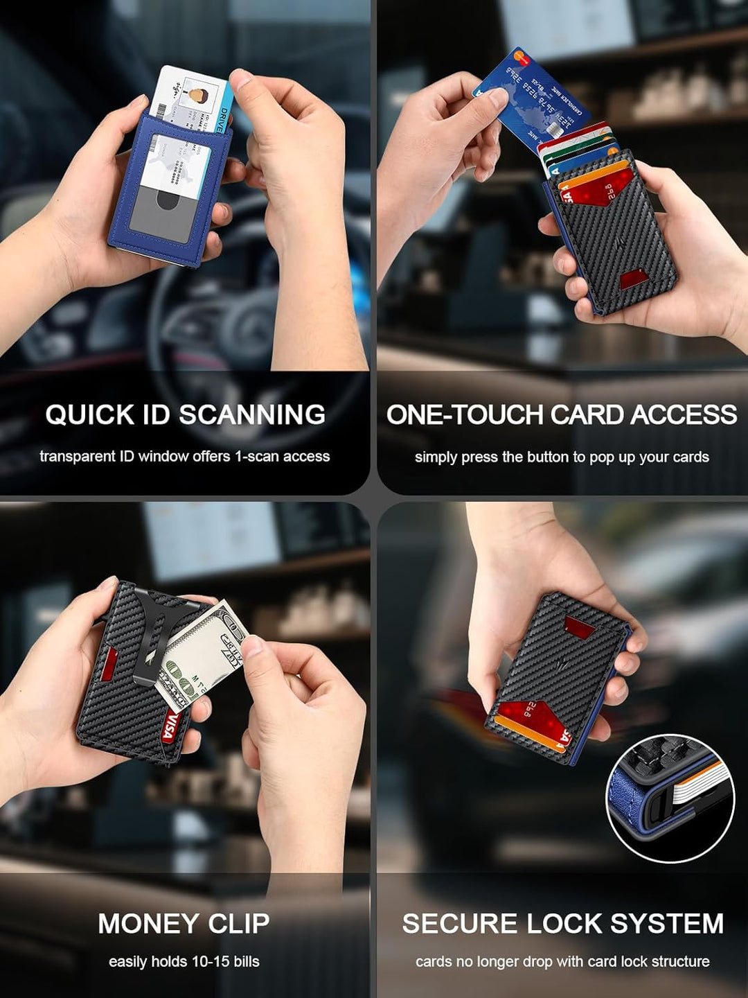 Cartera para hombre, delgada y minimalista con clip para dinero y v...