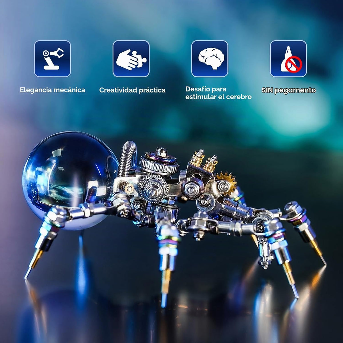 Lámpara Mostarle Lámpara de Cristal Araña Saltarina Rompecabezas de Metal 3D, Arcynix Kit de Modelo DIY Araña Mecánica Sci-Fi Decoración Steampunk, Regalo Creativo y Decoración Futurista del Hogar para