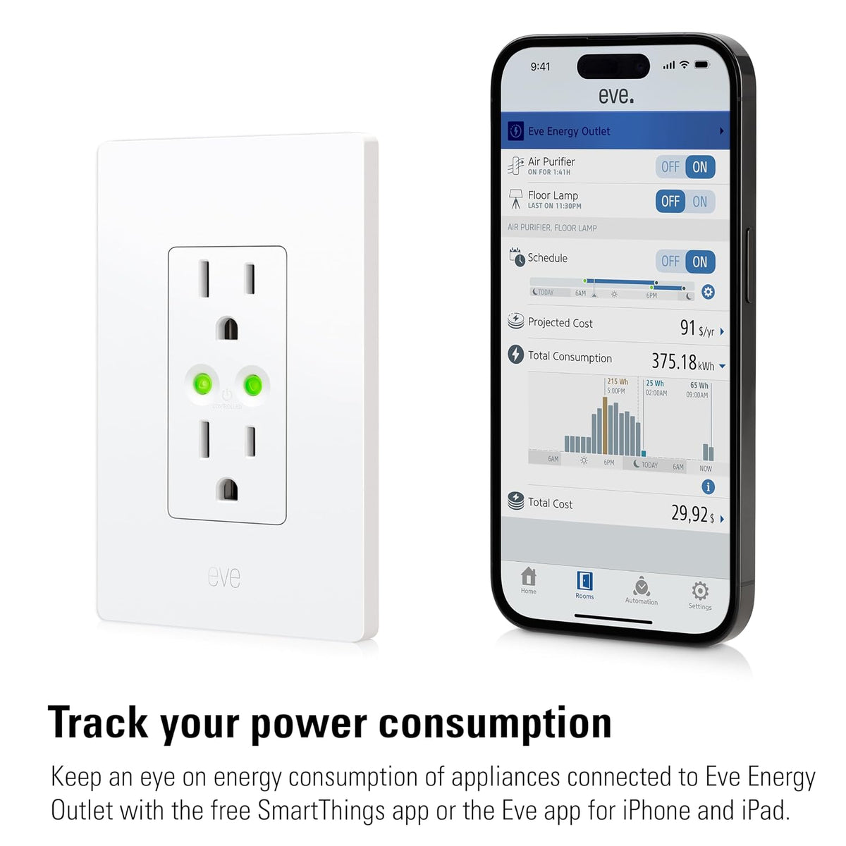 Eve Toma de energía (matriz) - Toma inteligente y medidor de potencia