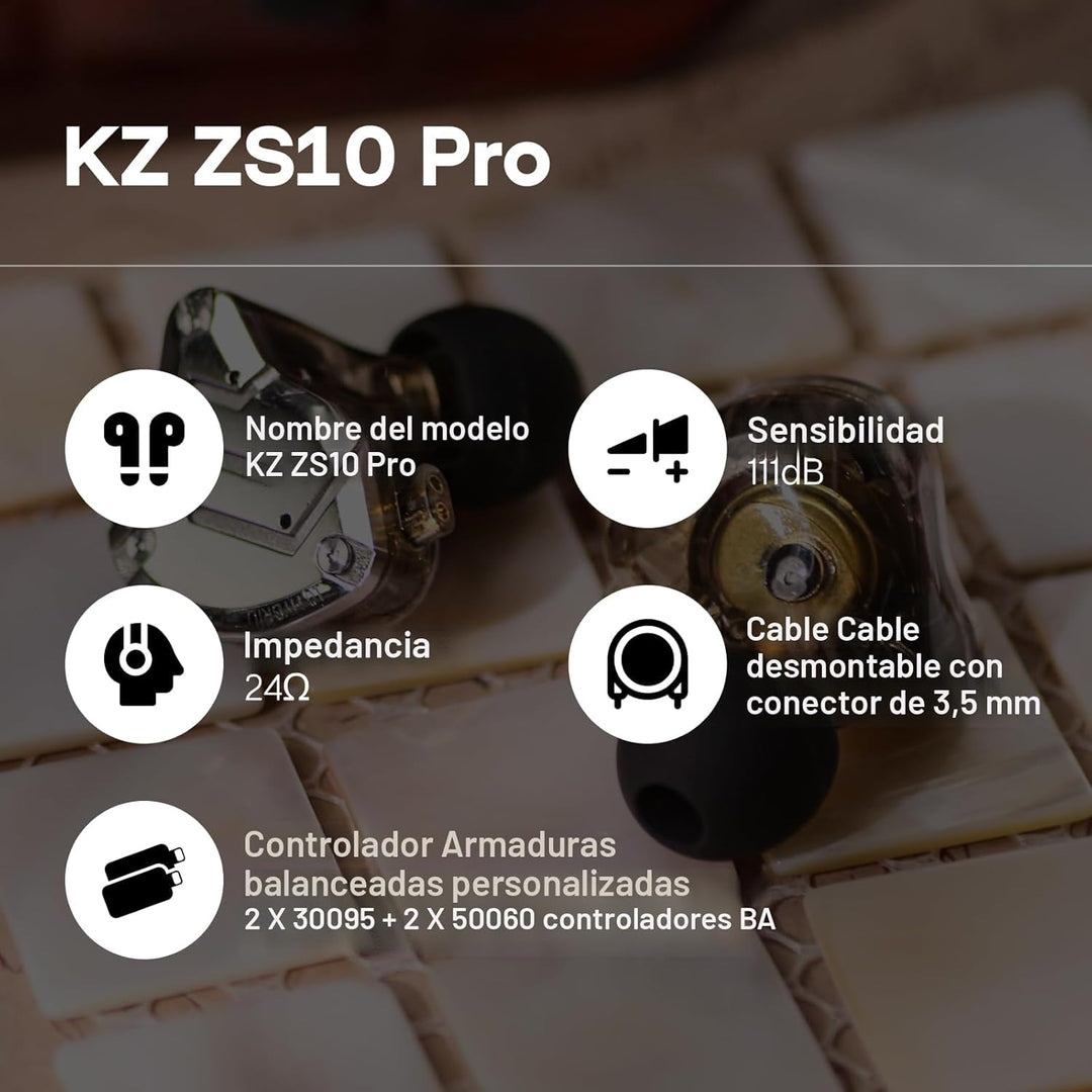 Linsoul KZ ZS10 Pro, 4BA+1DD, 5 controladores, auriculares intraaur...