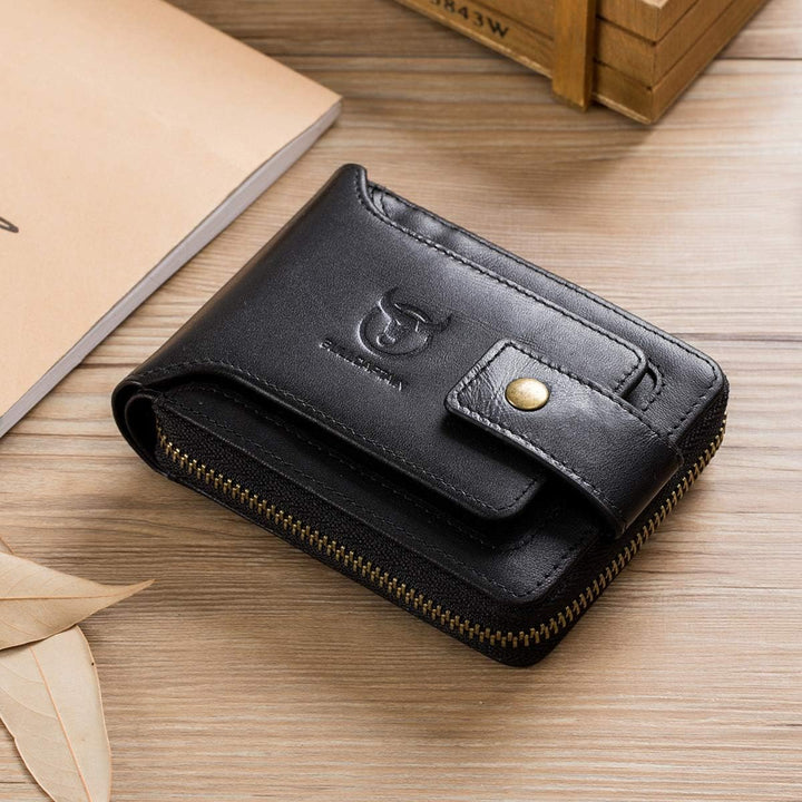 BULLCAPTAIN Cartera RFID de Cuero Genuino para Hombres de Gran Capa...
