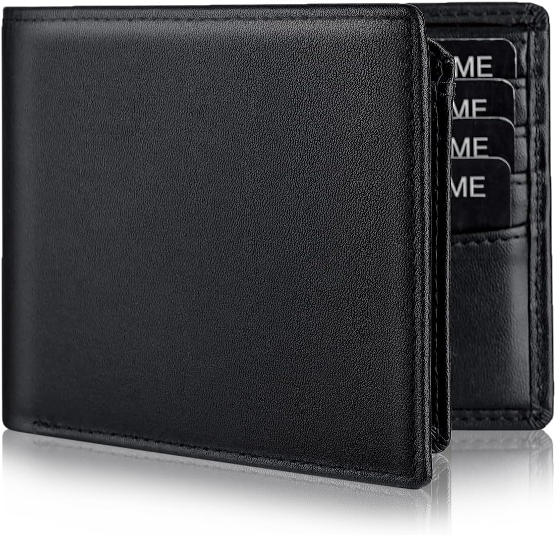 Cartera de piel auténtica para hombre, con bloqueo RFID, con 12 ran...