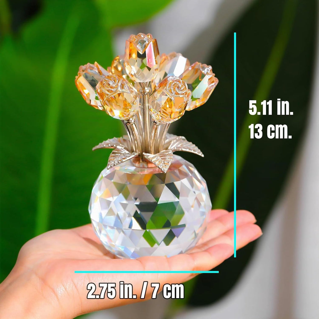 Figura de rosas doradas de cristal, ramo de rosas de cristal, decoración coleccionable, regalos para esposa, mujer, mamá en el día de la madre, día de San Valentín, aniversario de boda