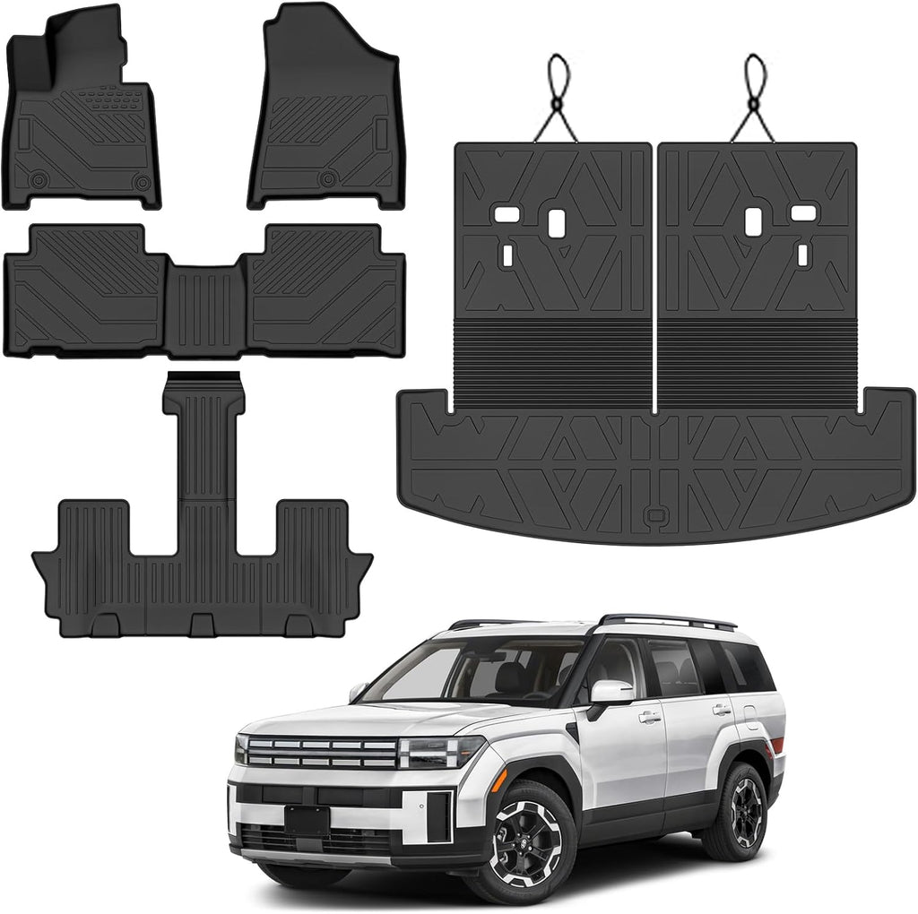 Alfombrillas personalizadas para Hyundai Santa Fe de 6 y 7 asientos (híbridos y de gas) 2024 2025 2026 (híbridos y gas), protección TPE para todo tipo de clima, alfombrilla de carga con alfombrilla de