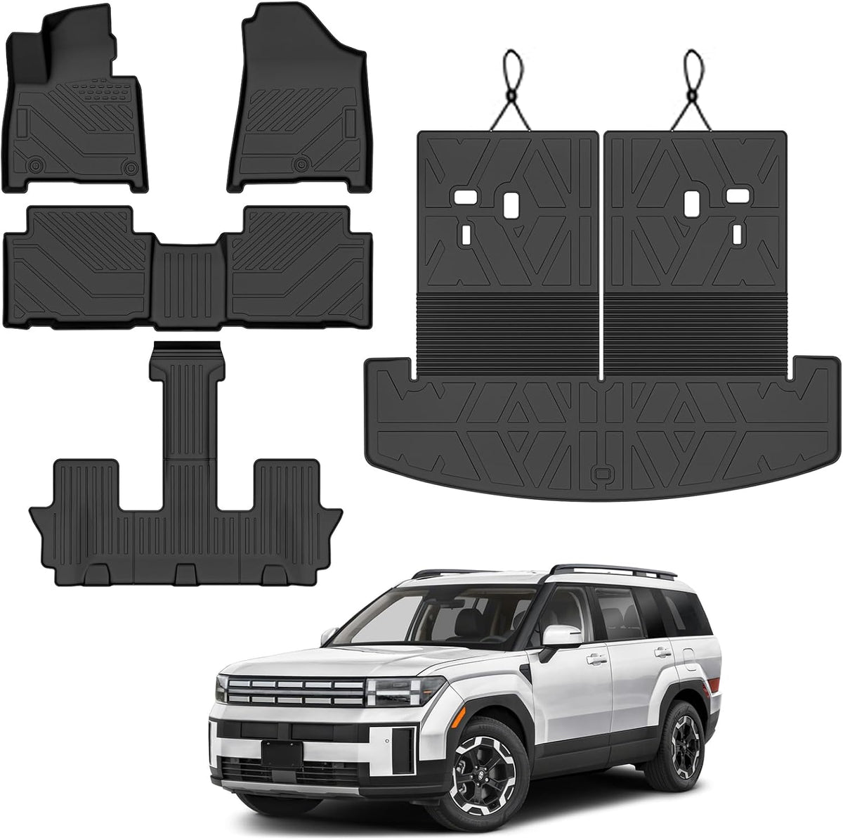 Alfombrillas personalizadas para Hyundai Santa Fe de 6 y 7 asientos (híbridos y de gas) 2024 2025 2026 (híbridos y gas), protección TPE para todo tipo de clima, alfombrilla de carga con alfombrilla de