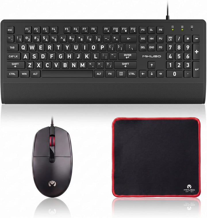 MIKUSO Combo de teclado y mouse con cable de impresión grande para...