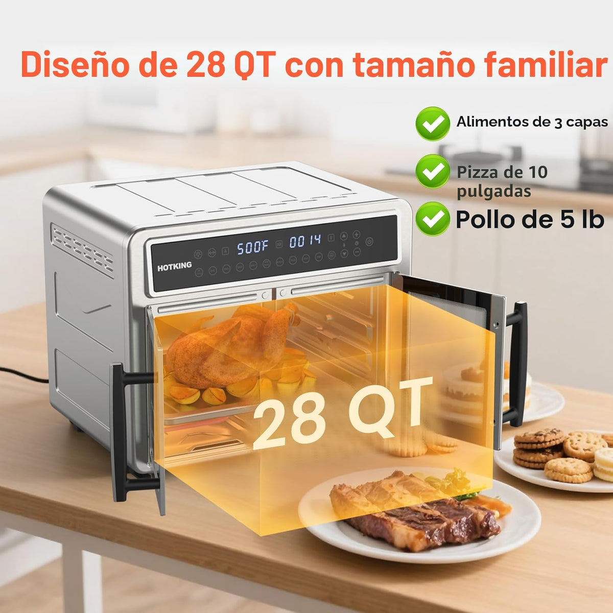 HotKing Combo de horno tostador de freidora de aire de doble zona, horno de