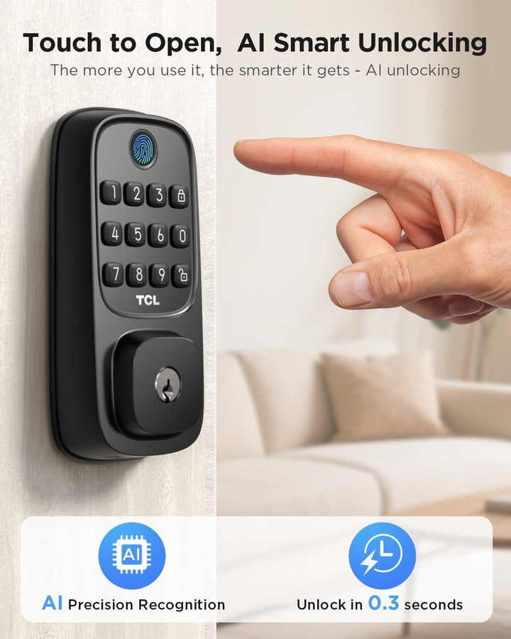 TCL Cerradura inteligente Wi-Fi D1, cerradura de puerta de huellas...
