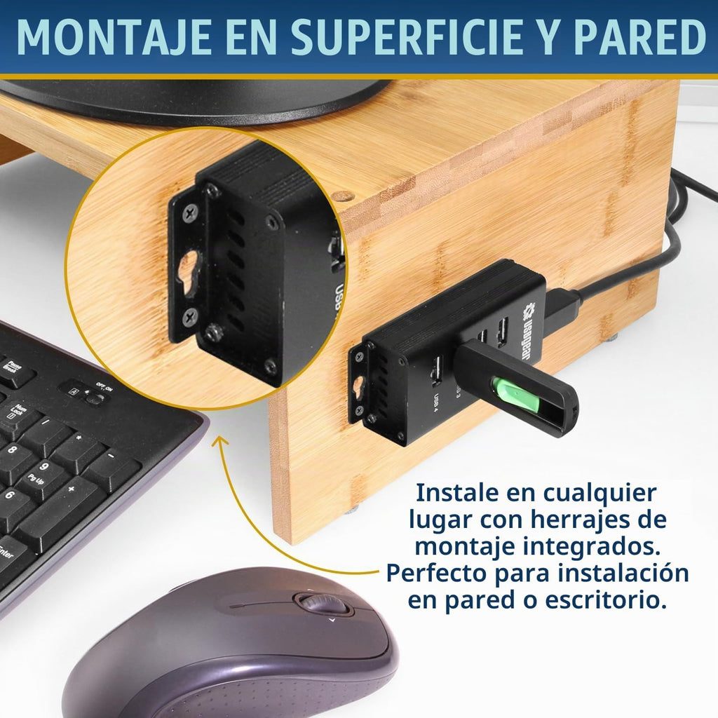USBGear, USBG-BREC304, hub USB 3.2 de 4 puertos, alimentado, adaptador 5V/2A