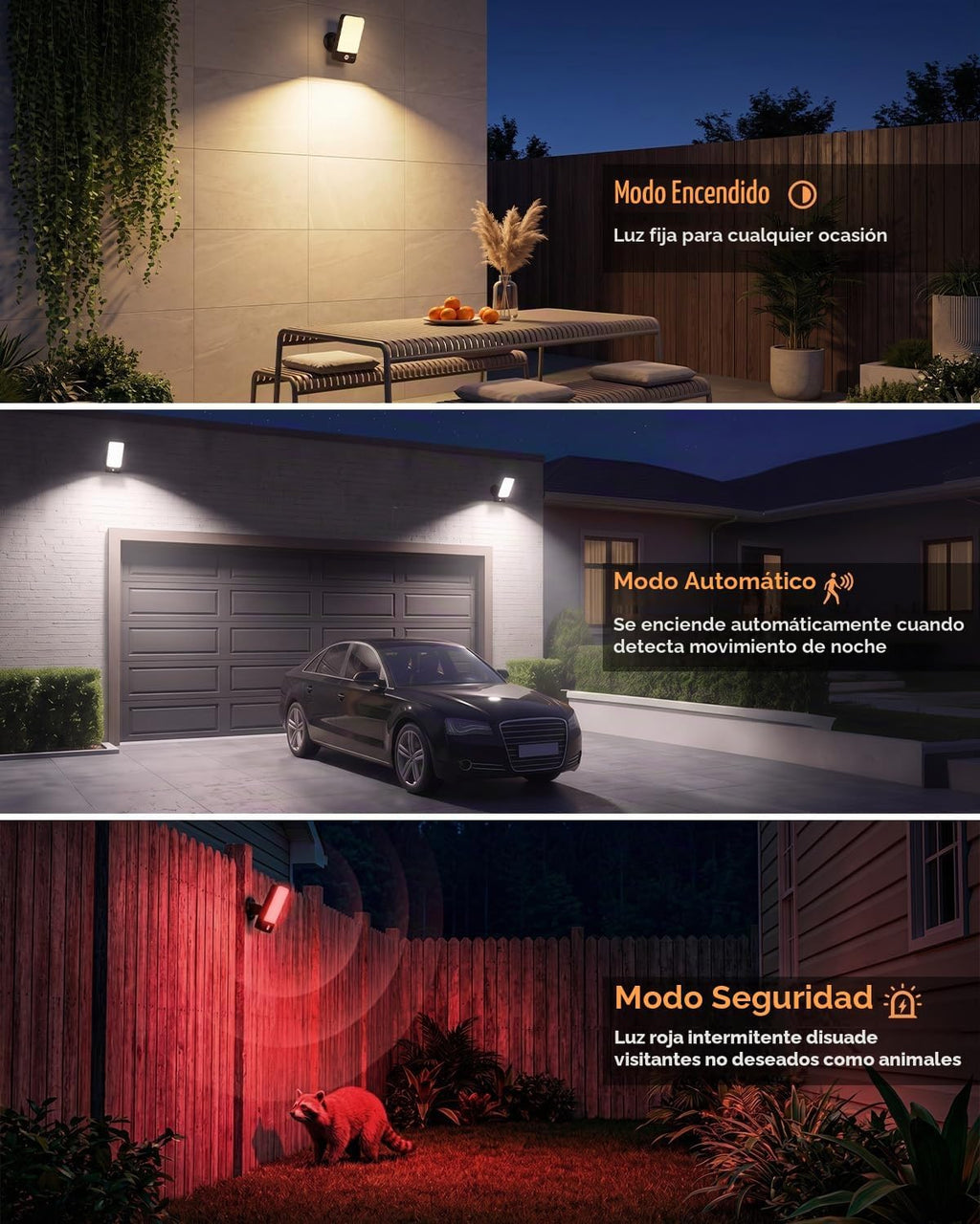 Luces de pared al aire libre con pilas recargables, sensor de movimiento