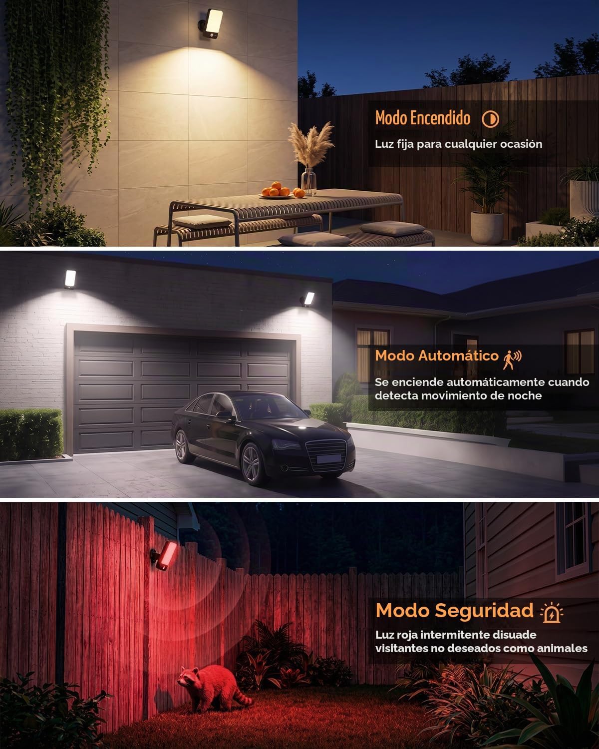 Luces de pared al aire libre con pilas recargables, sensor de movimiento