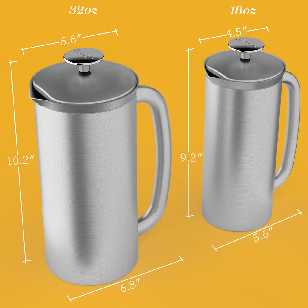 ESPRO Prensa francesa P7, 18oz, cepillada, cafetera de acero inoxidable