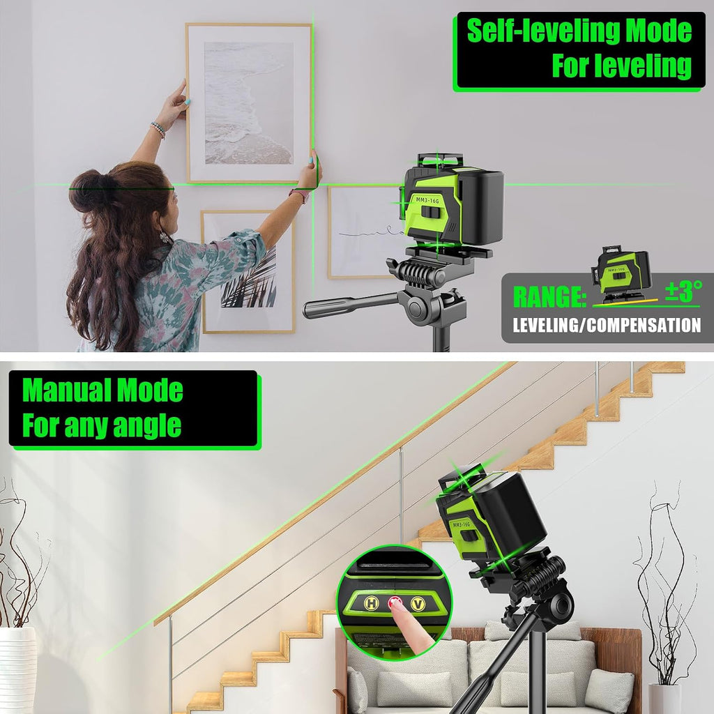 Nivel láser de 16 líneas 360 autonivelante, 4D 4x360 ° Herramienta