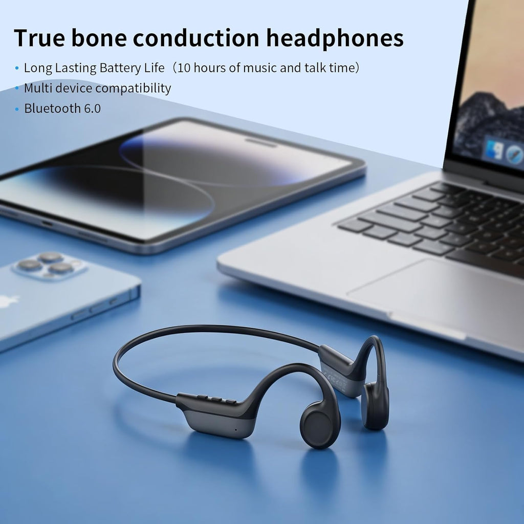 Auriculares de conducción ósea 2026, auriculares Bluetooth 6.0 de oreja abierta, auriculares deportivos inalámbricos IPX5 impermeables, batería de 10 horas de duración de reproducción para