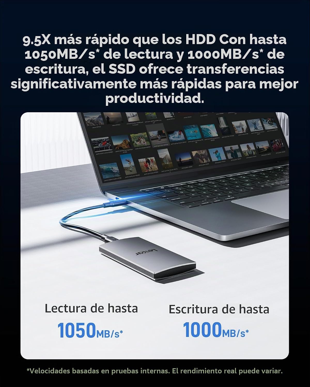 Lexar ES3 SSD portátil de 512 GB Plata, USB 3.2 Gen 2 hasta 1050MB\...
