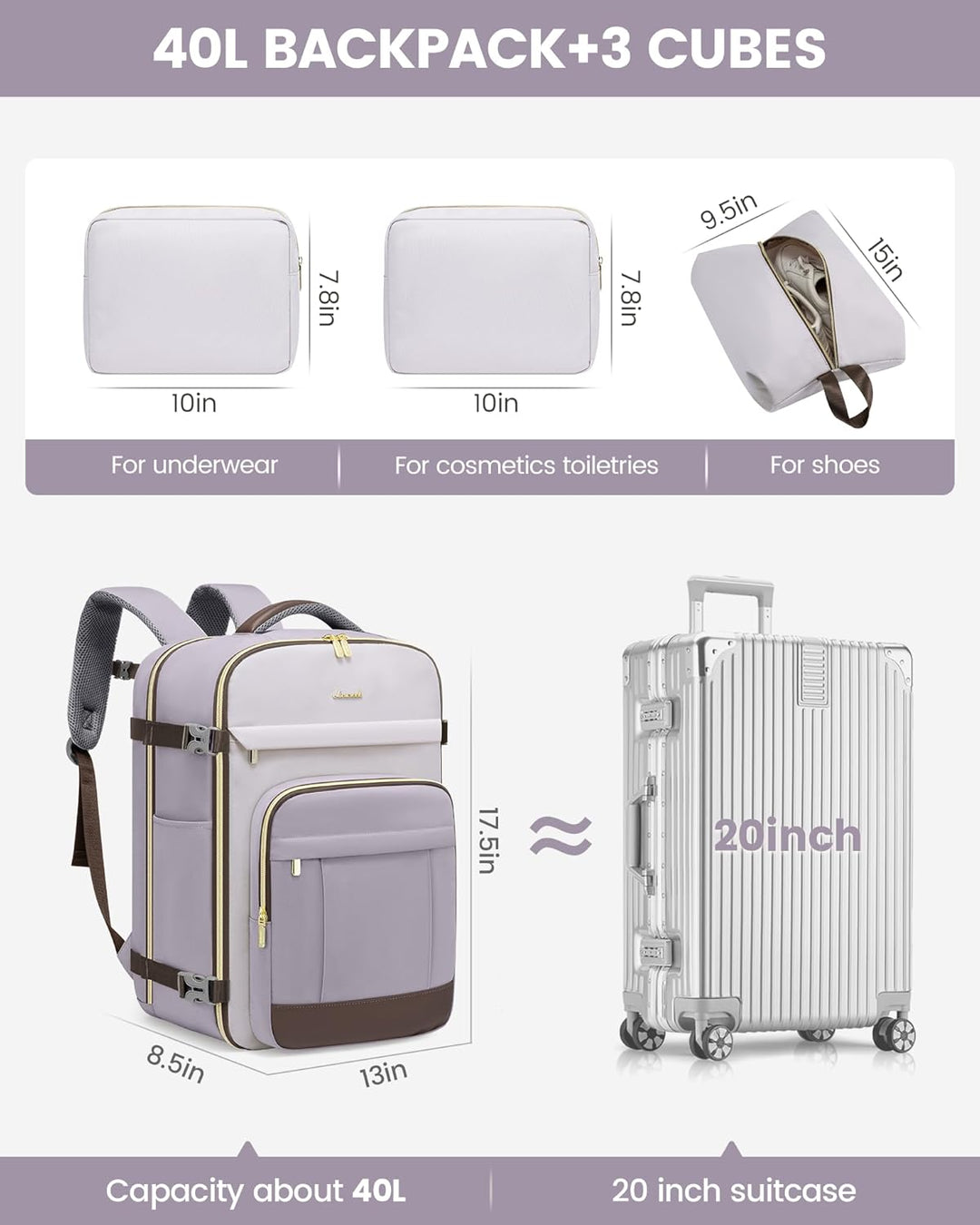 LOVEVOOK Mochila de viaje para mujeres y hombres, mochila de mano y...