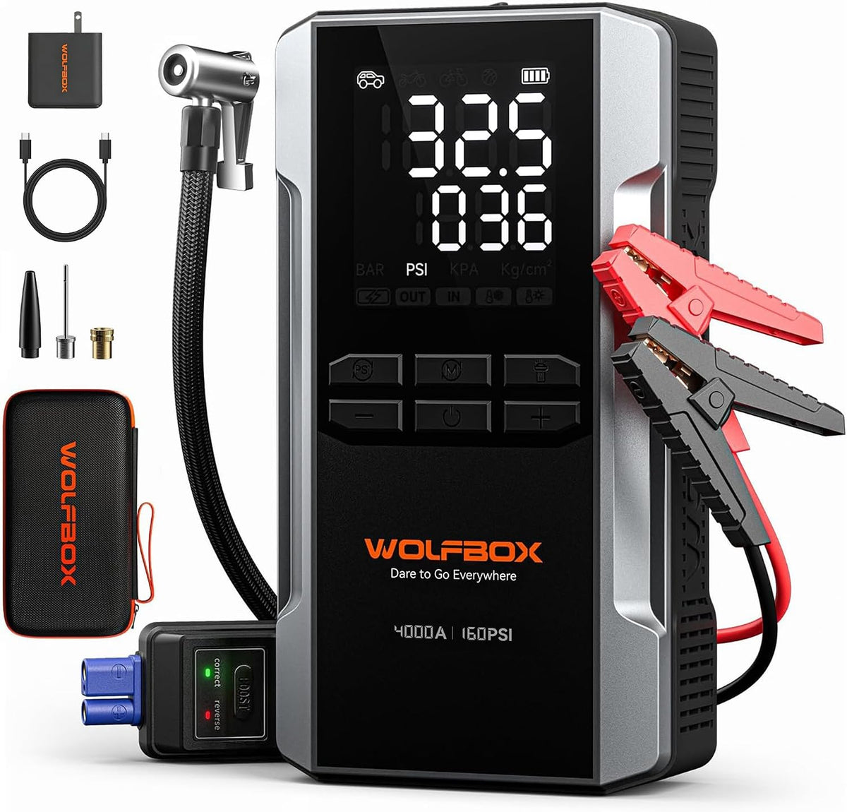 WOLFBOX arrancador del salto 4000A con el compresor de aire, caja portátil