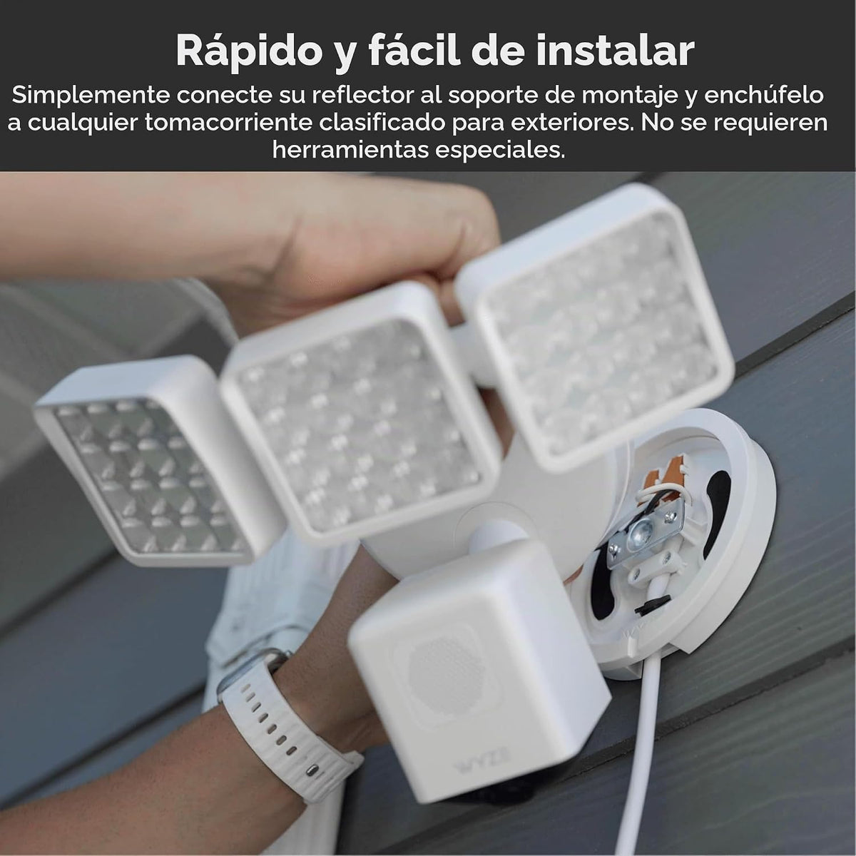 WYZE Floodlight Camera v2 con montaje enchufable, cámara de seguridad 2K HD para exteriores, visión nocturna a color, activada por movimiento, caja eléctrica con cable de alimentación resistente a la