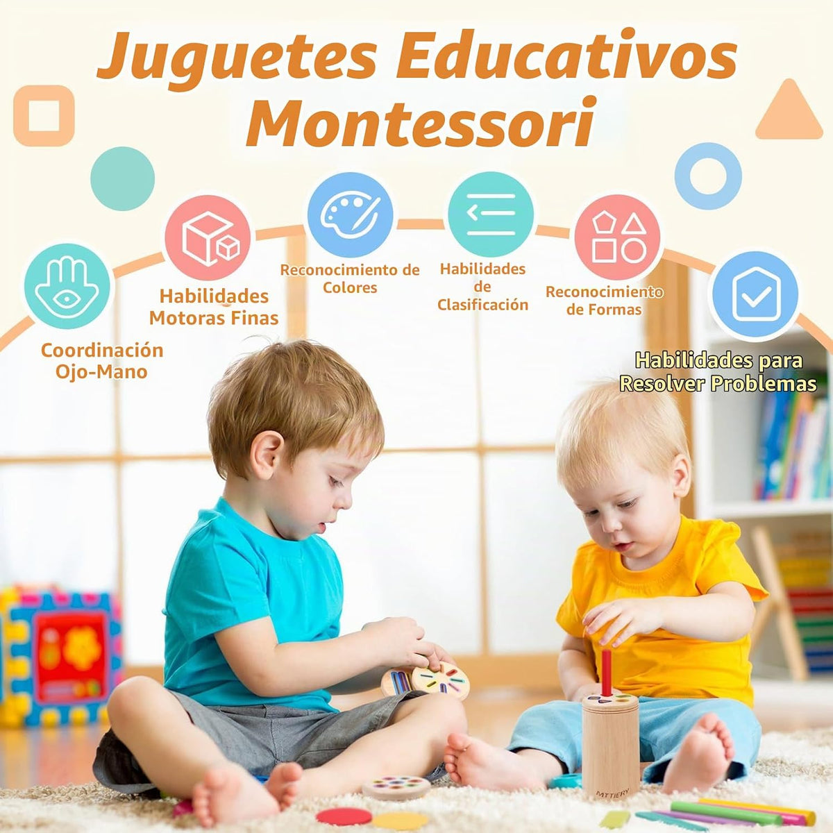 Juguete de madera 4 en 1 para clasificar colores, juguetes Montessori para niños de 2, 3, 4 años