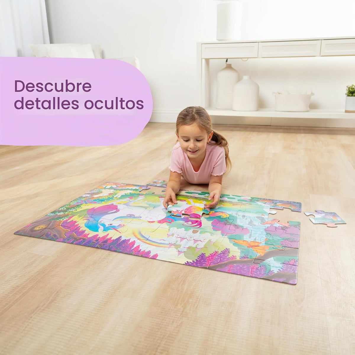 Melissa & Doug Rompecabezas de unicornio gigante que brilla en la oscuridad, rompecabezas de 48 piezas con detalles ocultos, rompecabezas para niños para niñas y niños a partir de 4 años - Certificado