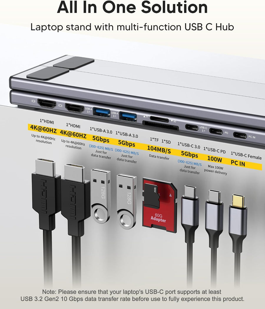 Estación de acoplamiento con soporte para laptop USB C, monitor dua...