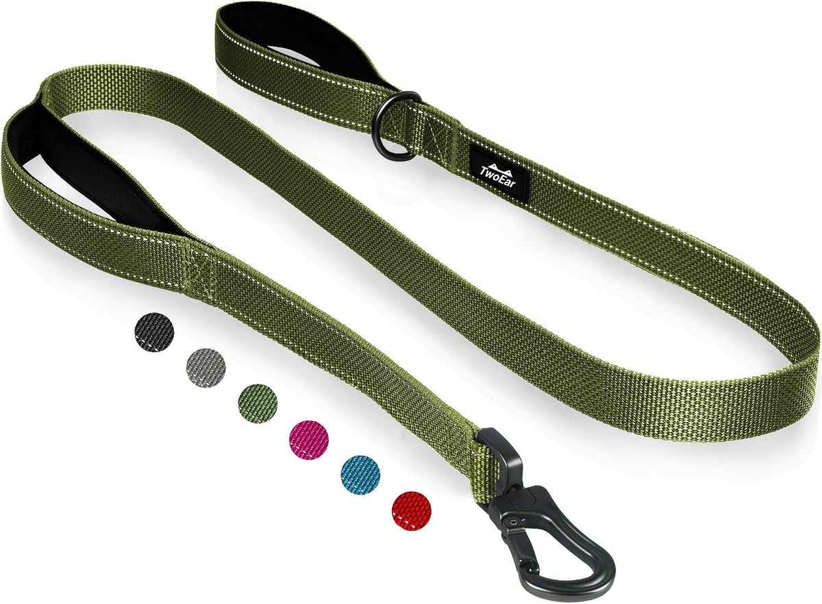 Correa para perros de 6 pies y 1 pulgada, resistente, verde, con 2 asas acolchadas, asa de tráfico para control extra, cómoda asa doble suave, gancho de bloqueo automático, correa reflectante