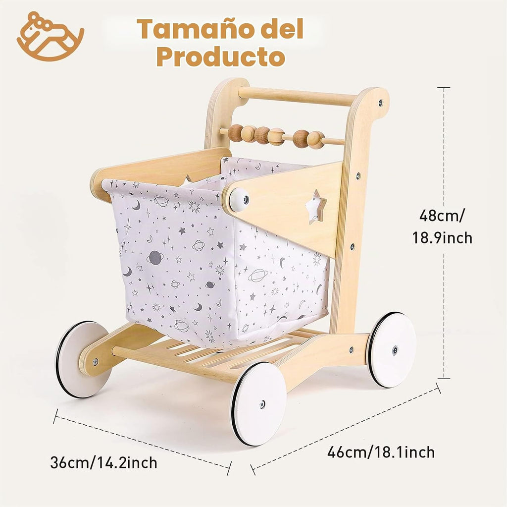 Woodtoe - Cochecito de muñeca de madera para bebé, ajusta el carrito de