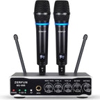 ZERFUN Sistema de micrófono inalámbrico recargable de 2 canales, mi...