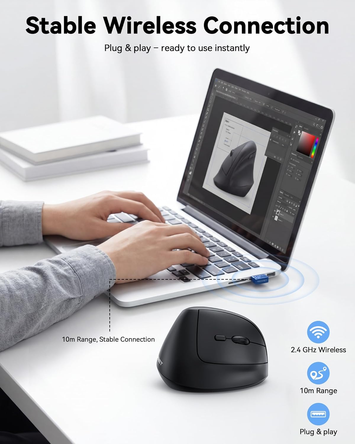 TECKNET Ratón Ergonómico, Ratón Inalámbrico Vertical 2.4G, Ratón de...