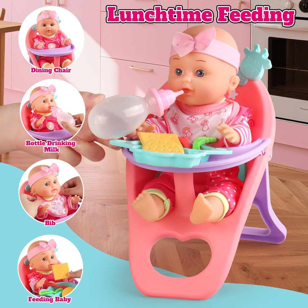 Juego de cochecito de muñeca de bebé, una muñeca de bebé de 12.5 pu...