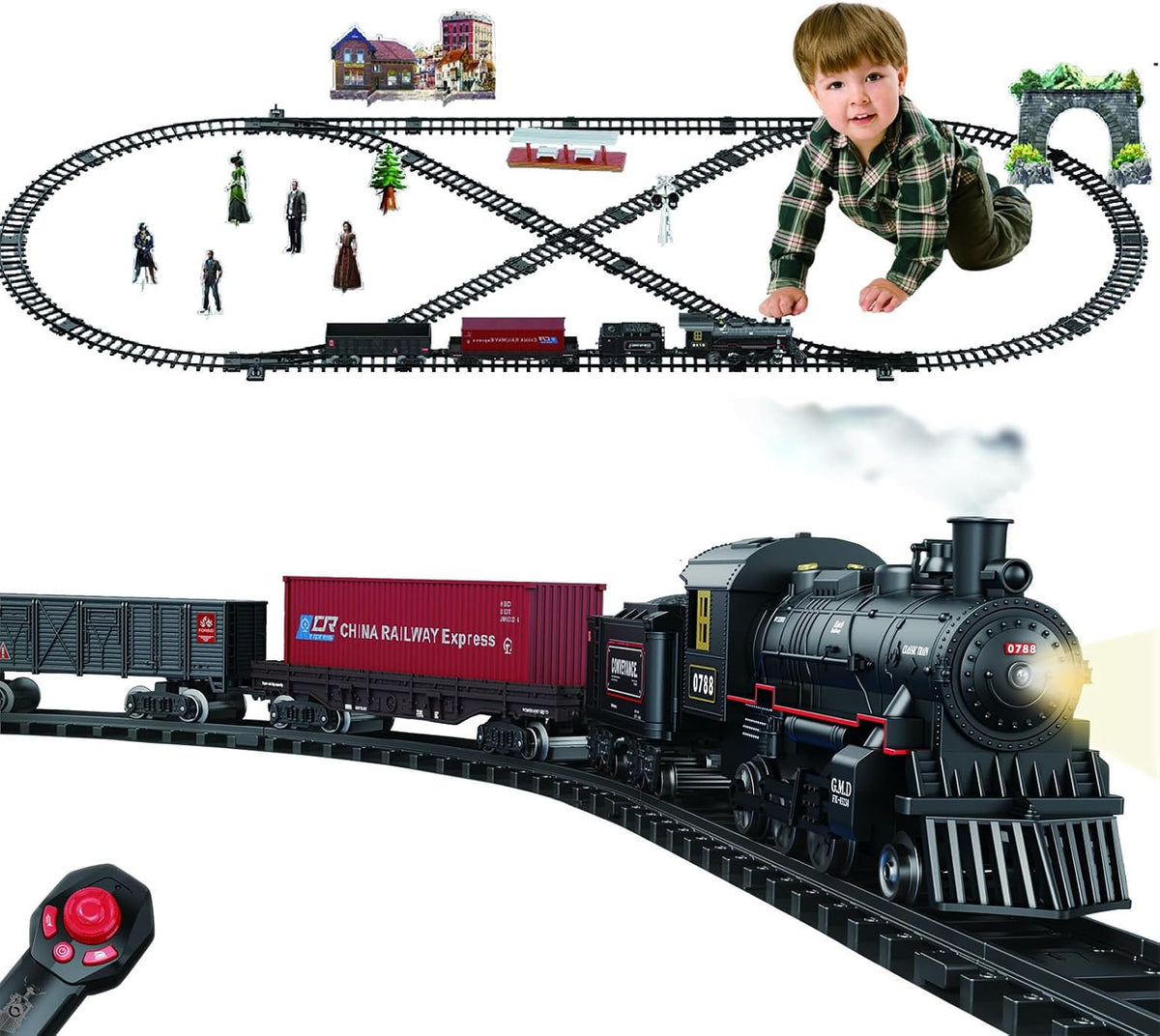 Juego de tren de aleación eléctrica para niños de 4 a 8 años, juegos de trenes de Navidad de metal a control remoto para alrededor del árbol, kits de trenes ferroviarios con humo realista, sonidos y luces, juguetes de cumpleaños para niños y niñas