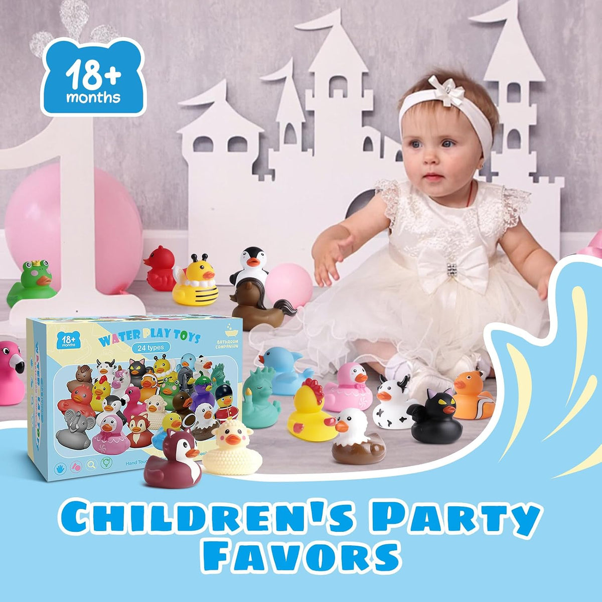 24 patitos de goma, juguetes de baño para niños pequeños, juguetes de bañera sin agujeros para piscina de bebé, para niños y niñas de 18+ meses