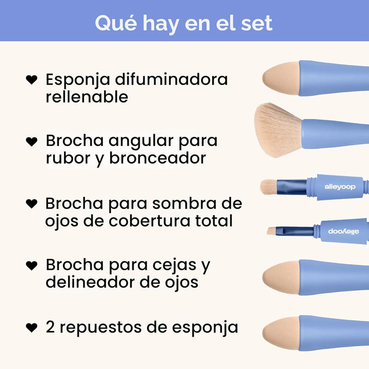 Alleyoop Multi-Tasker - Juego de brochas de maquillaje de viaje 4 e...