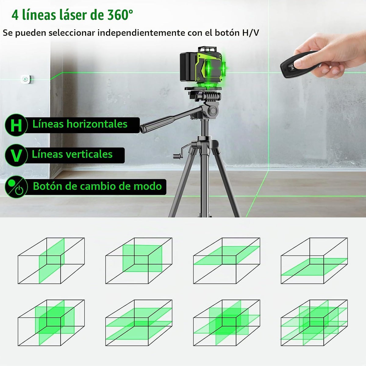 Nivel láser de 16 líneas 360 autonivelante, 4D 4x360 ° Herramienta