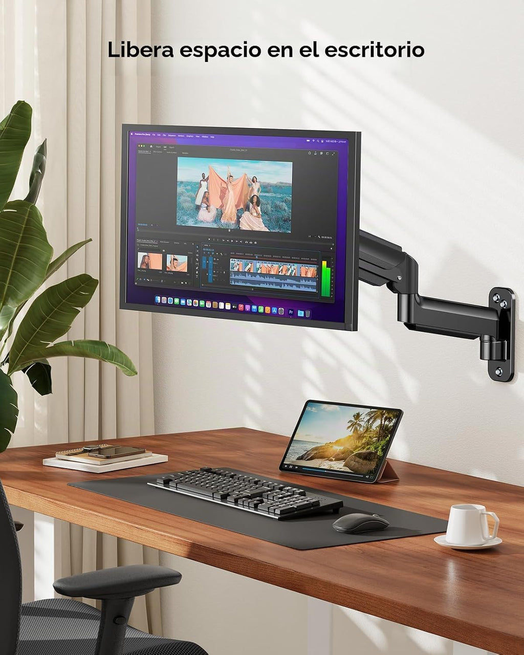 HUANUO Soporte de pared para monitor de computadora para pantallas de 22"-35", brazo de monitor de montaje en pared para juegos con capacidad para hasta 26.4 libras, soporte Vesa con inclinación, giro