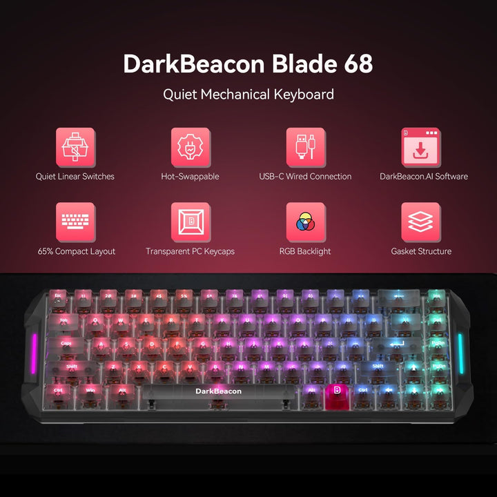 DarkBeacon Blade68 Teclado mecánico con cable 65%, interruptores si...